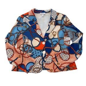 Scapa Lauren Perre Womens Nautical Rope Print Blazer Blue Orange Size L‎